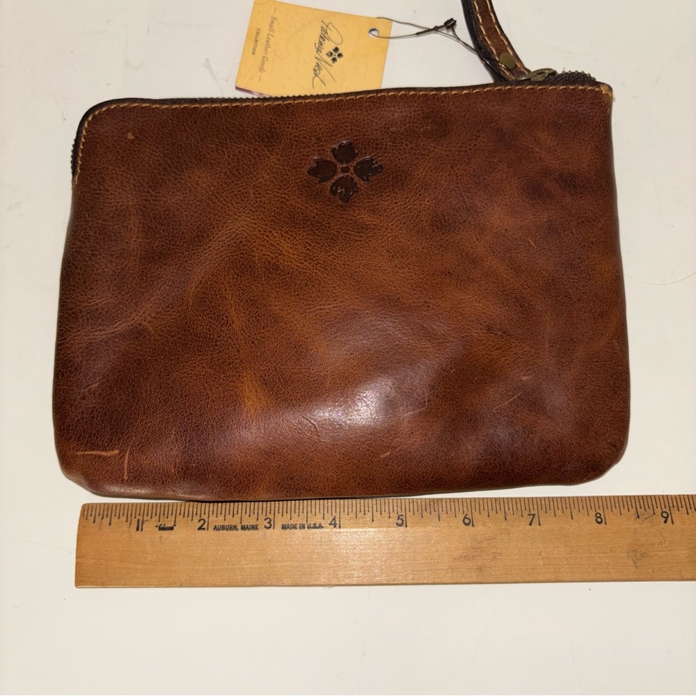 Patricia Nash Cassini Cognac Vintage Distressed Leather Wristlet Clutch Top Zip - Picture 5 of 6